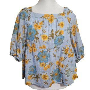 Ana Floral Peasant Top with Tie Back Detail Size M